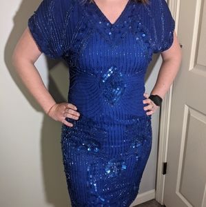VINTAGE Sequined Stenay Blue Party Dress Size 4 🔷